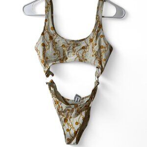 Tan and brown chain print bikini